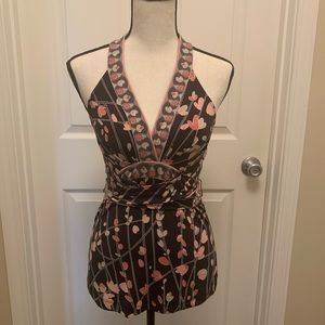 V-neck halter top with empire wrap around waist